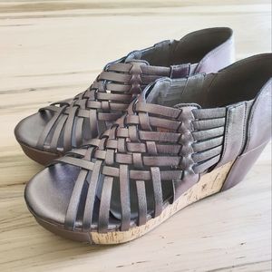 chocolat blu Anthropologie silver metallic gray wocen wedge sandals slip on 8.5